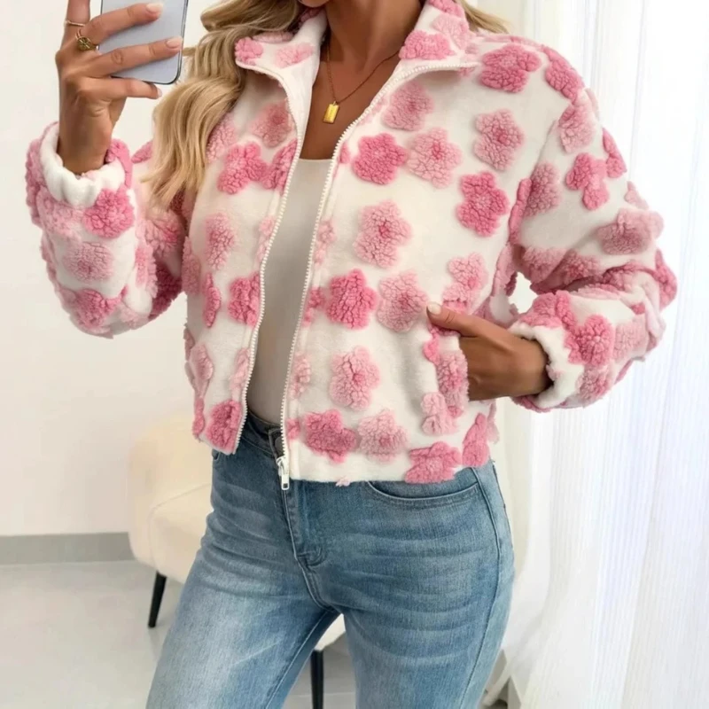 

2025 Women's Three-dimensional Small Flower Autumn and Winter New Loose Jacket