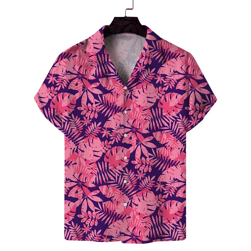 Camisa hawaiana con patrón de flores y plumas para hombre, Blusa de manga corta con estampado 3D colorido, botones de calle, solapa, Tops sueltos