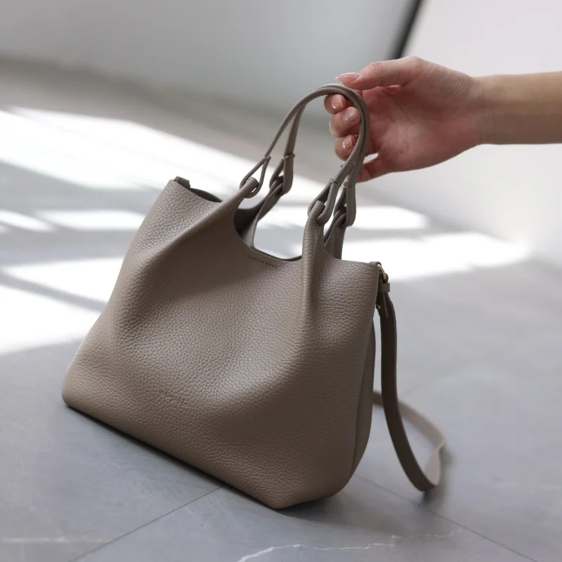 Women Luxury Genuine Leather Small Size Bucket Crossbody Bags With Adjustable Shoudler Strap Soft Elegant Handbag