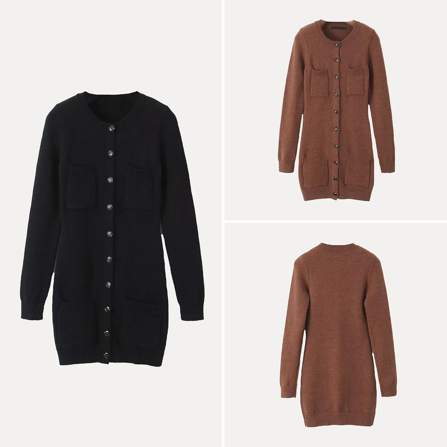 

Вязаный кардиган Ele с открытыми плечами, женский, модный, с круглым вырезом, длинными рукавами, средней длины, повседневный, осенняя новинка