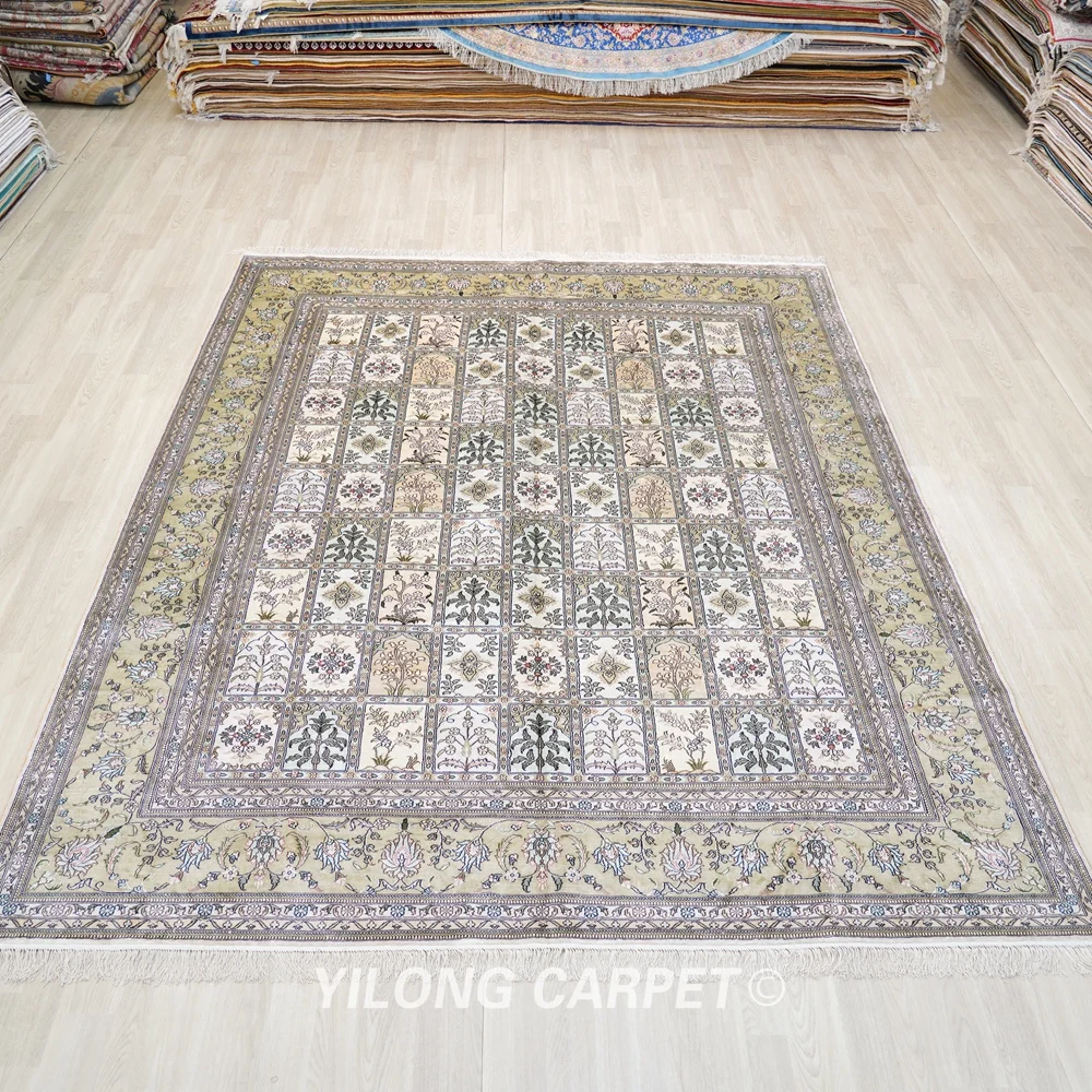 244x305cm Home Four Seasons Hand Knotted Garden Oriental Chinese Turkish Silk Carpets (YHW74B)