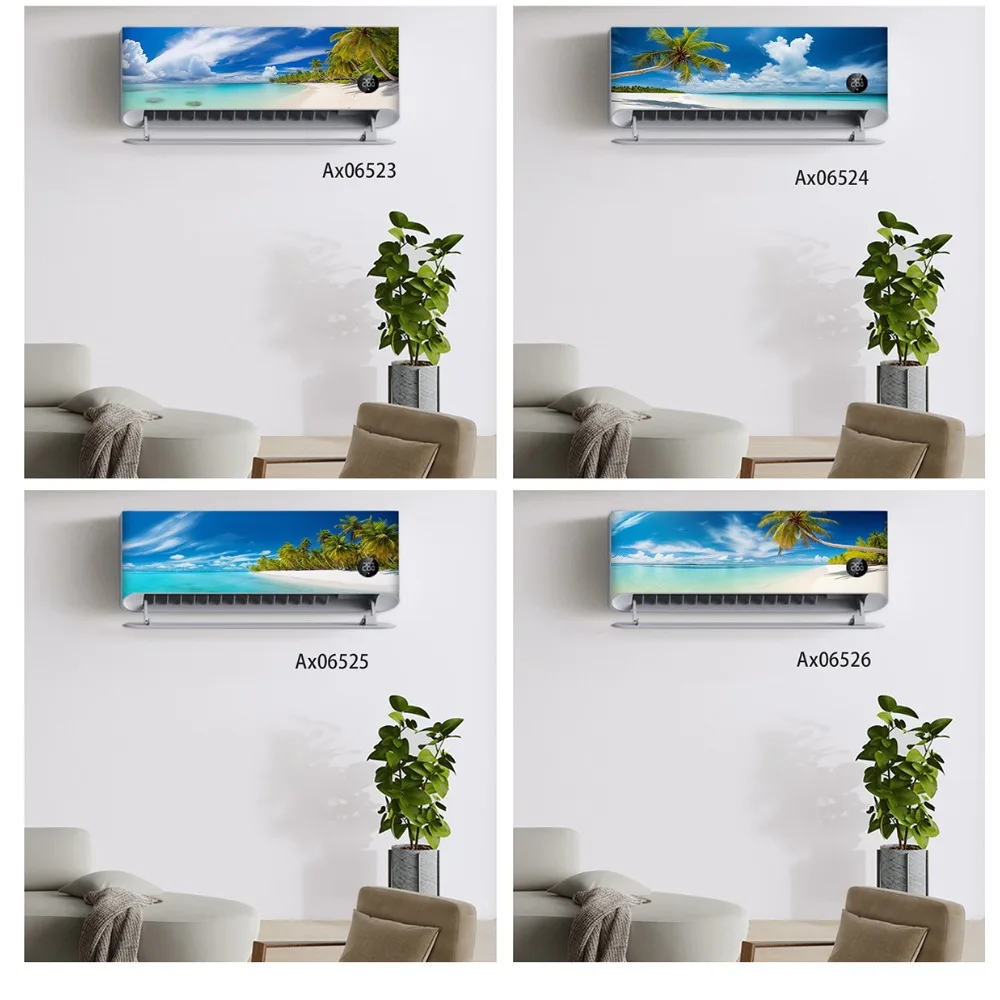 Tropical Seaside Scenery  Air Conditioner Cover Sticker Waterproof Self-Adhesive Mural Wall Flexible Easy To Fit Wall-mounted AC