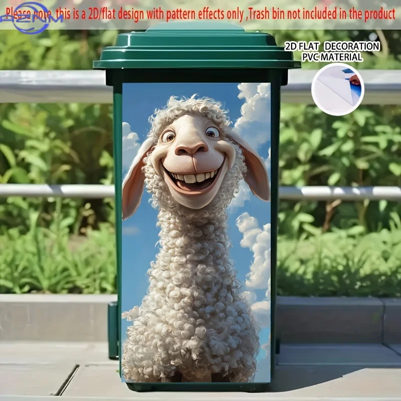 1pc UJoli Self-Adhesive Dustbin Stickers - Smiling Cartoon Sheep Design, Durable PVC .01x cm, Easy Peel & Stick for Trash Cans