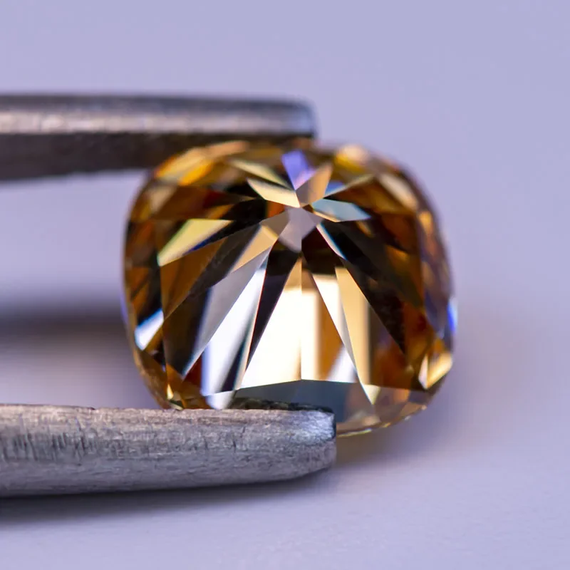 Moissanite Gemstone Cushion Cut Champagne Color Lab Grow Diamond DIY Ring Necklace Earrings Main Materials With GRA Certificate