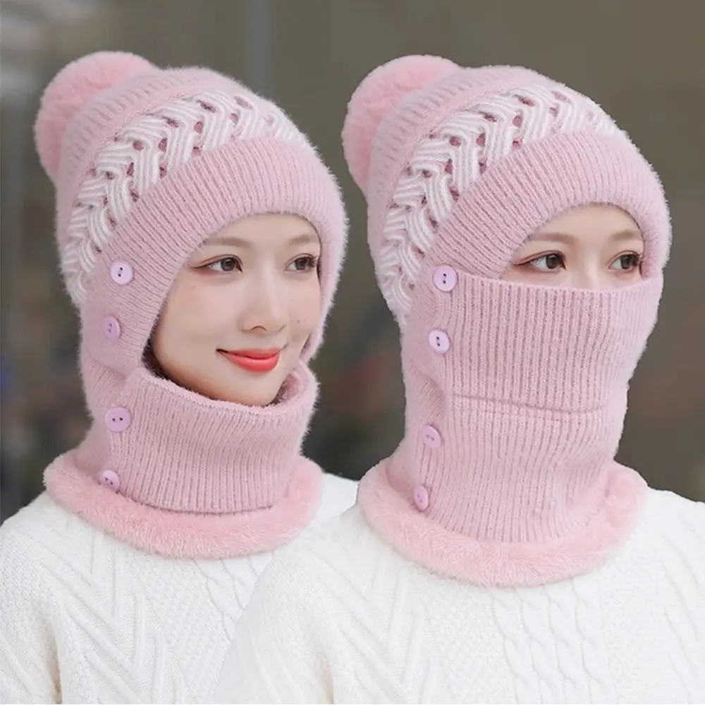 Set di sciarpe per cappelli invernali caldi alla moda, passamontagna foderato in pelliccia antivento, scaldacollo morbido casual da donna