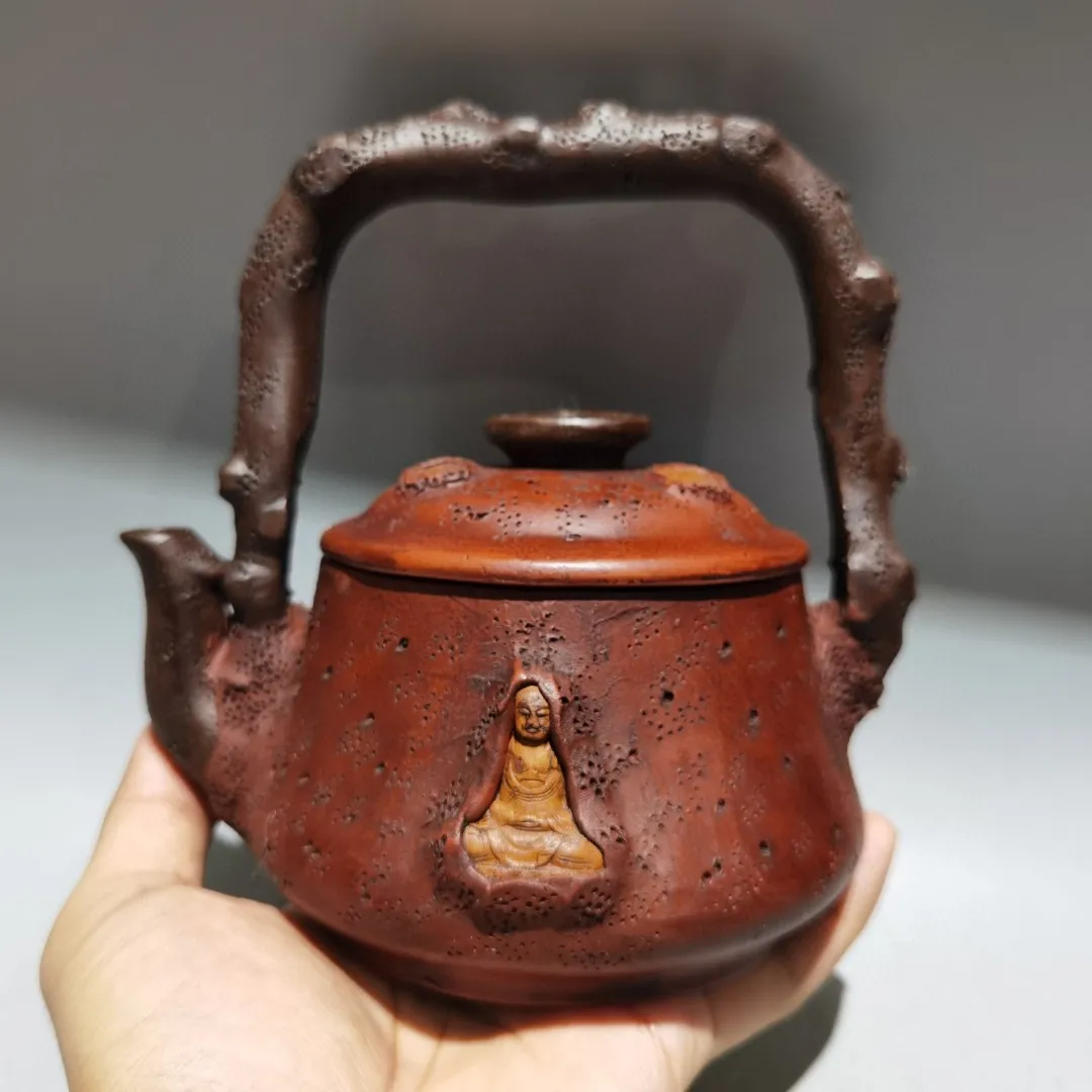 

6"Chinese Yixing Purple Clay Teapot Amitabha Buddha Kettle Teapot Flagon Gather fortune Ornaments Worship Hall Town house