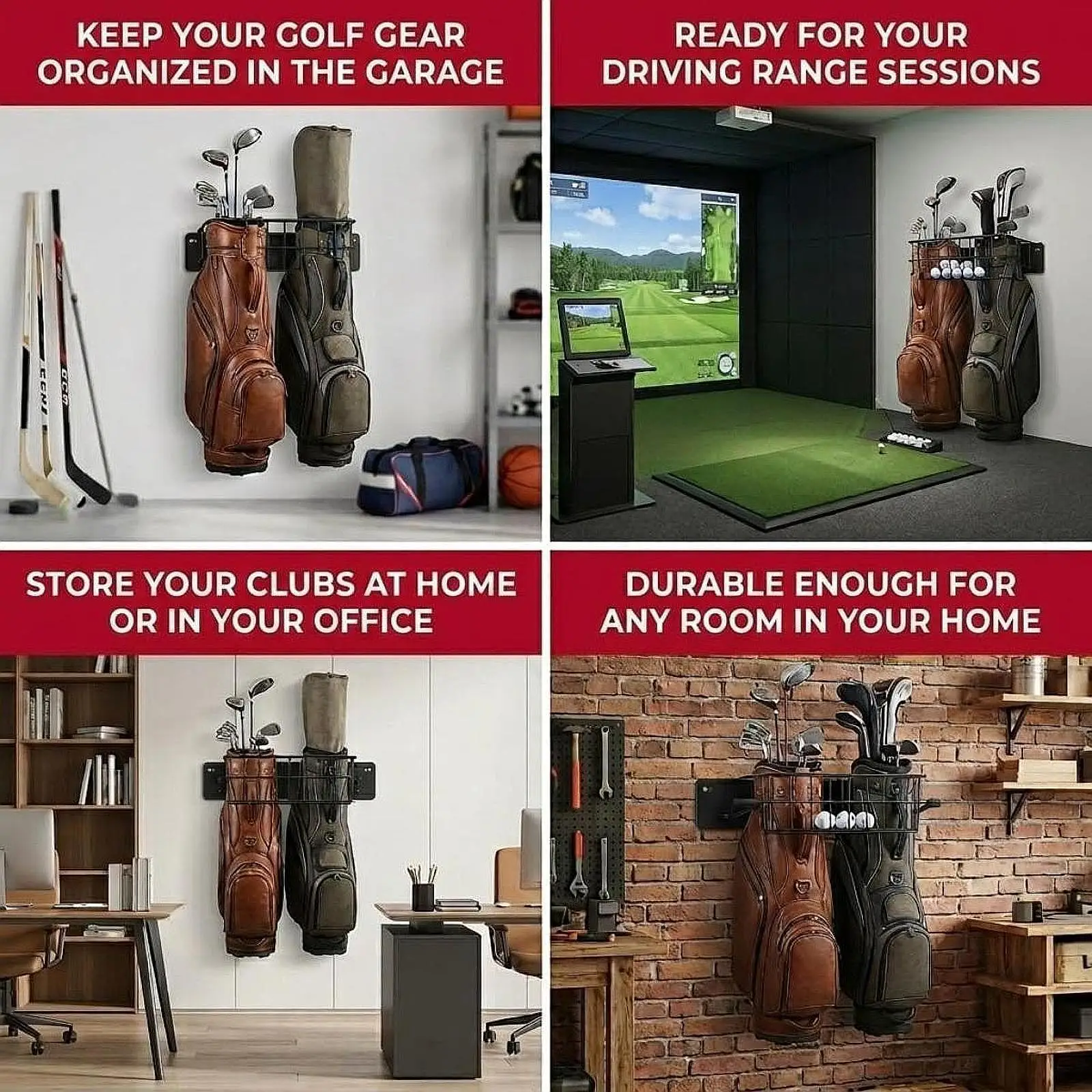 Golf Storage Rack Metal Wall Mounted Organizer with Mesh Basket Heavy Duty Stand for Garage Basement Clubs Balls Gloves