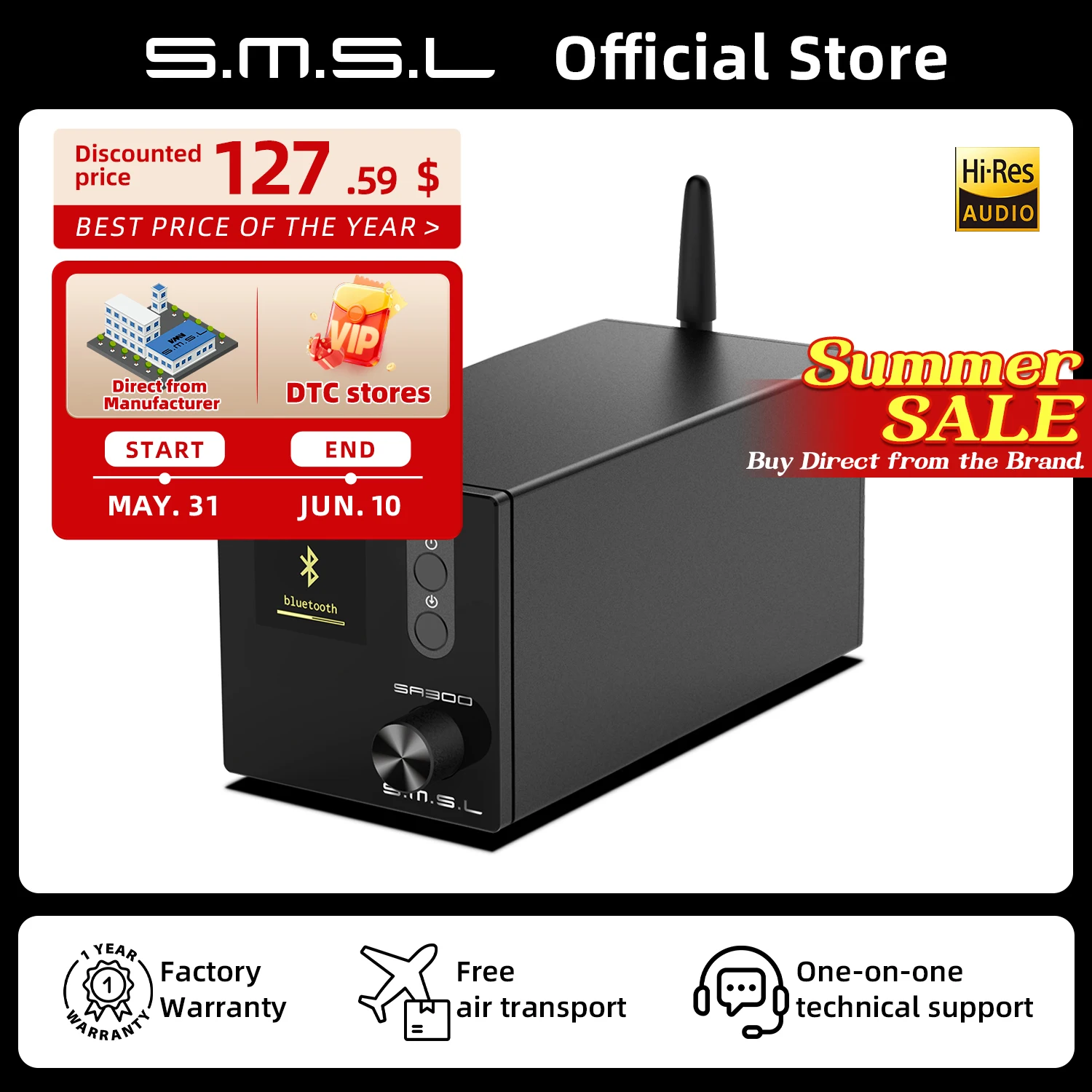 Smsl sa300-bluetooth 5.0,ハイパワー,80wのデジタルリモートアンプ