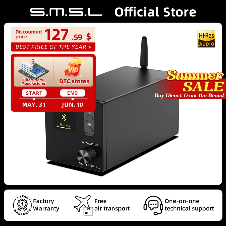 Smsl sa300-bluetooth 5.0,ハイパワー,80wのデジタルリモートアンプ