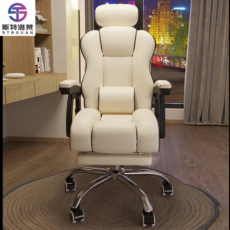 

Luxury White Racing Office Chair Comfortable boss Reclining Swivel Chair Executive Leather Ergonomic Office Chair