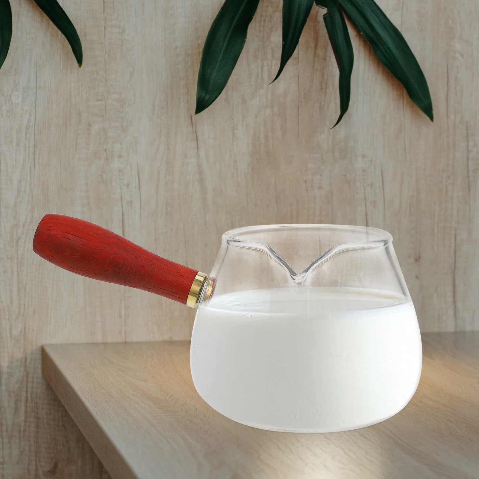 

Anti-Scald Wooden Handle Milk Pitcher Glass Latte Art Cup Heat Resistant Tea Dispenser for Coffee Ceremony Kitchen