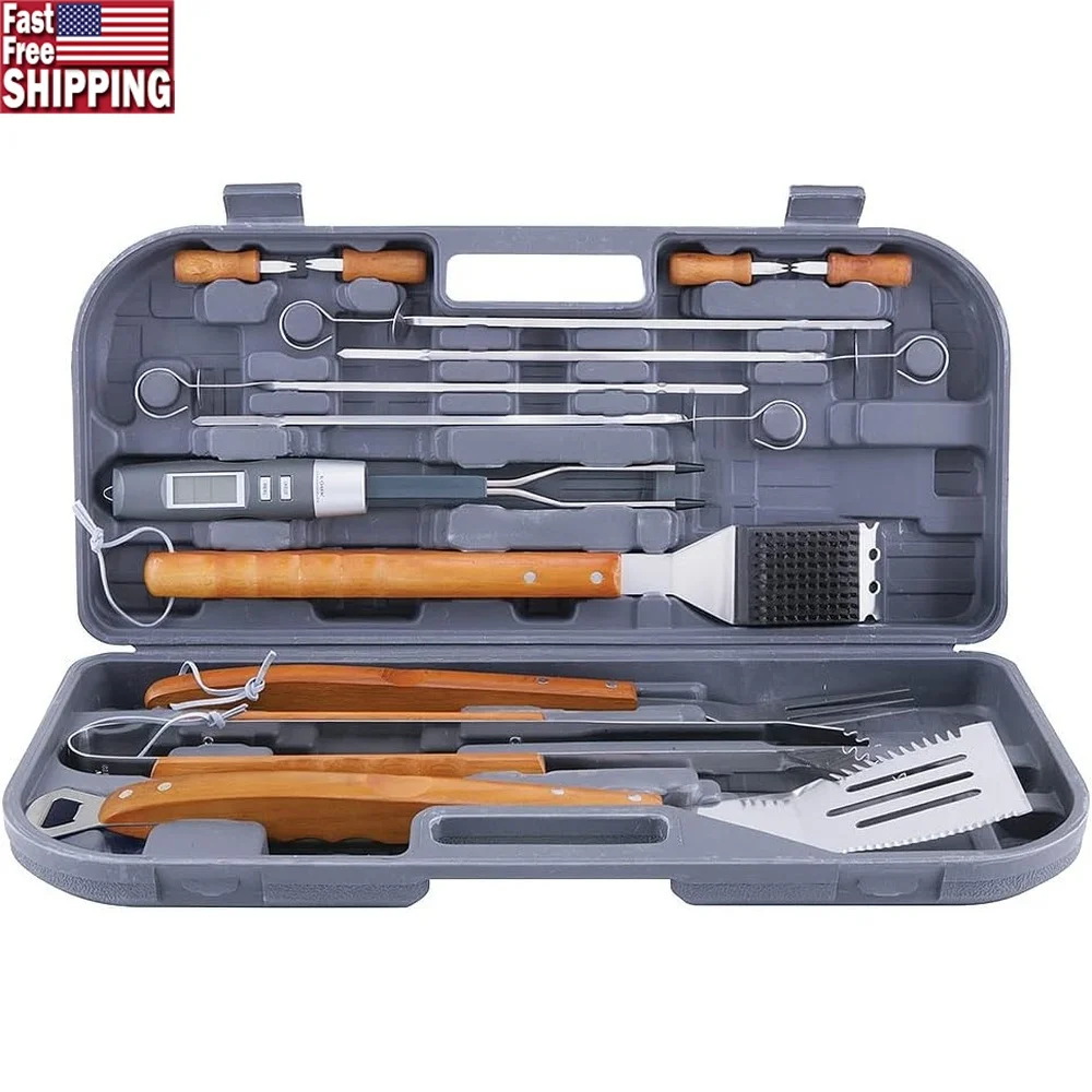 

12-Piece BBQ Tool Set with Bonus Thermo Fork Grill Accessories Includes Spatula Tongs Corn Holders Grilling Brush and Storage