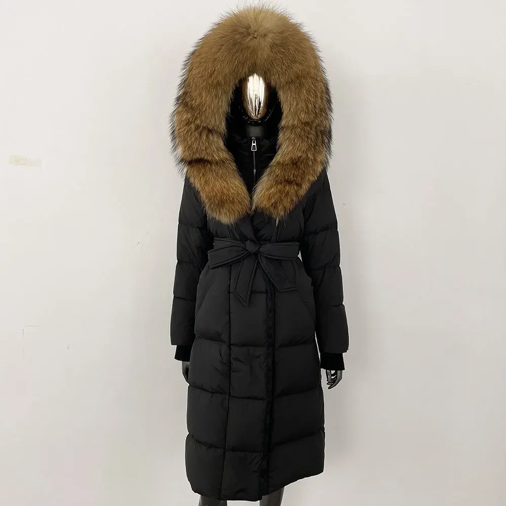 سترة سميكة الدافئة رقيق معطف مقاوم للماء 2025 الشتاء ريال فوكس الفراء طوق سترة الفراء الطبيعي سترة المرأة الأبيض أوزة أسفل سترة