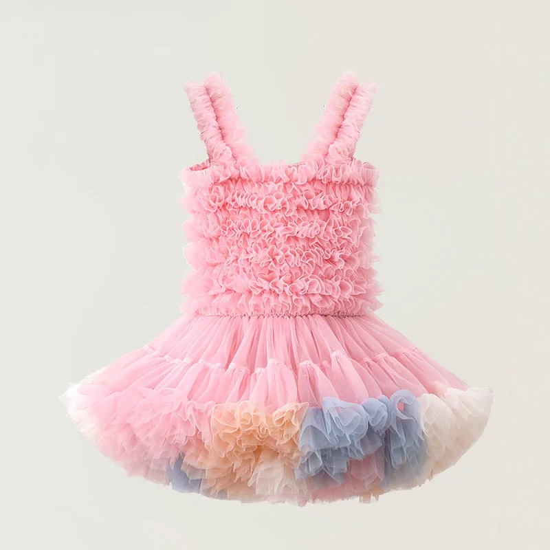 

Sweet Baby Girl Clothes Quality Fabric Solid Colour Halter Fluffy Mesh Cake Frock Cute Baby Dress Birthday Princess TuTu Dress