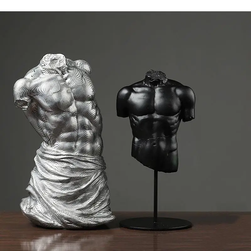 Muscular Man Black Figures Statue Artwork Ornaments Desk Decoration Bodybuilding Character Resin Sculpture Modern Home Decor