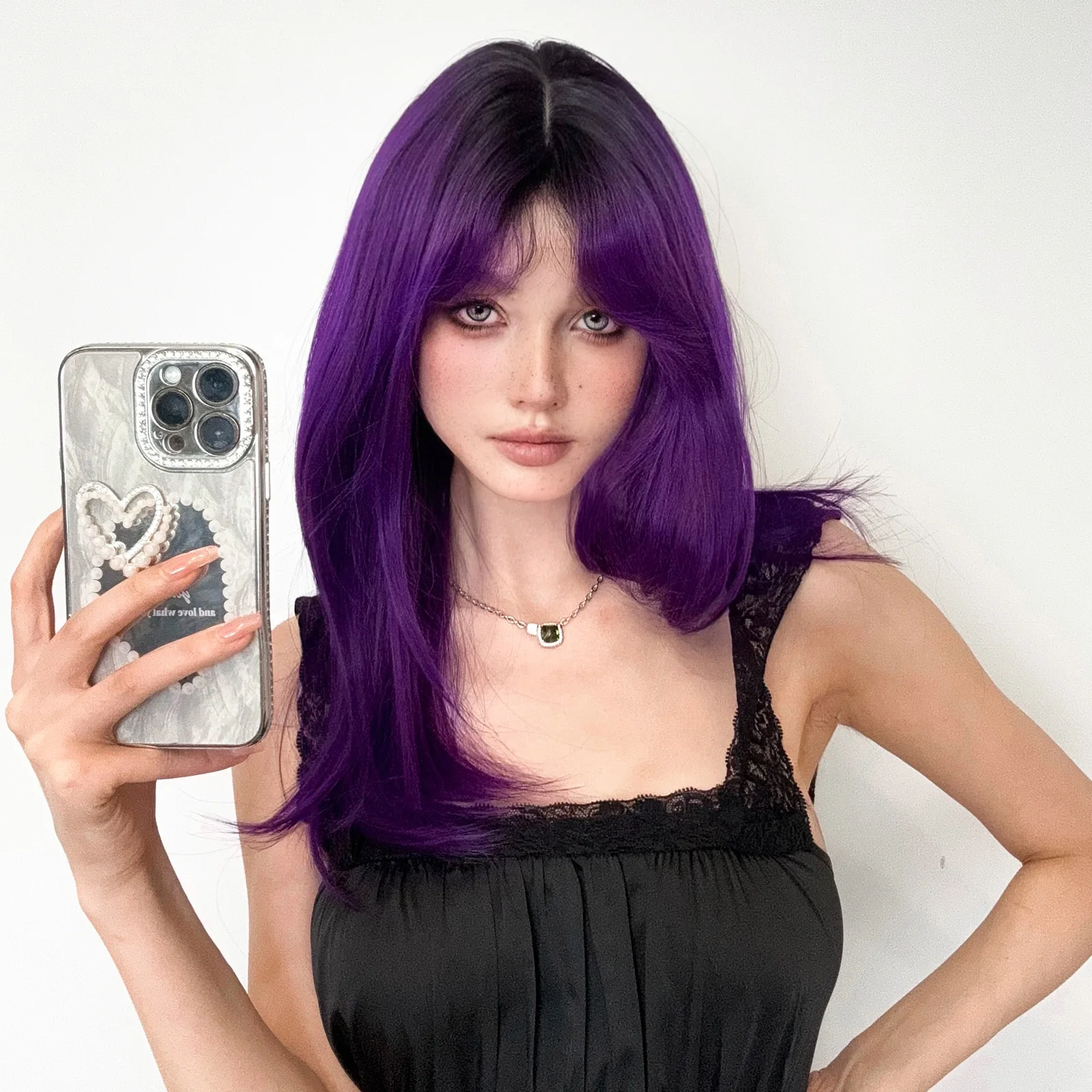 GEMMA Long Straight Dark Purple Synthetic Layered Wig with Bangs Christmas Cosplay Lolita Hair Wigs for Women Heat Resistant image 5