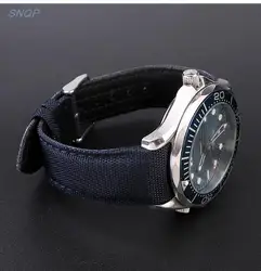 20mm 22mm Strap for Omega Seamaster 300 Genuine Leather Nylon Canvas Wrist Bracelet for Rolex Water Ghost Curved End Watch Band