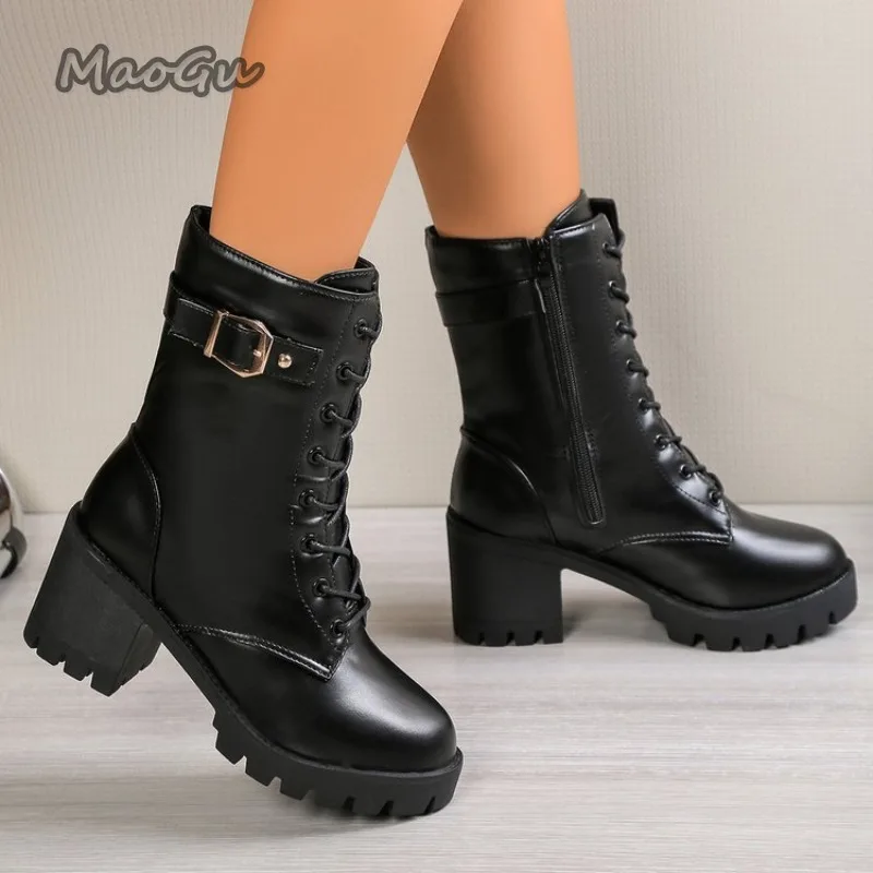 

Размер 35–42, черные осенне-зимние женские полусапоги с боковой молнией, противоскользящие женские ботинки на массивном каблуке, бархатная обувь, теплые ботинки