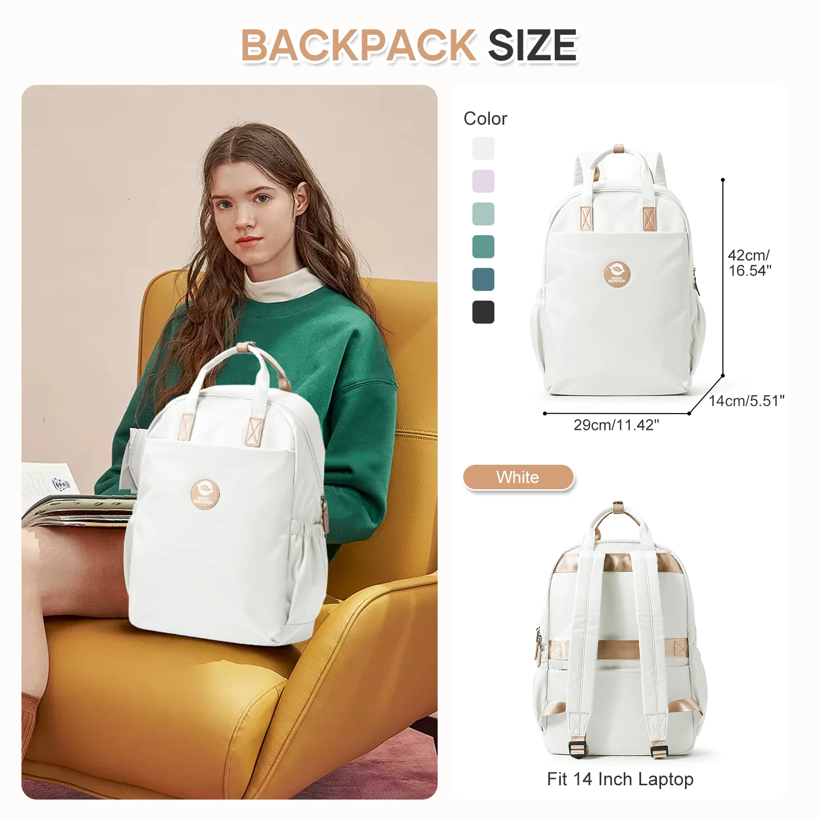 Schoolbag, large-capacity backpack, campus commuter backpack for junior high school girls, handheld backpack, multi-color .