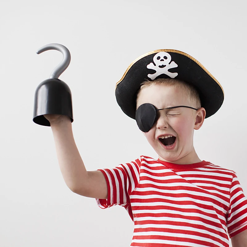 Children Pirate Costume Accessories Sets Pirate Eye Patches Pirate Flag Skull Print Pirate Hat Halloween Cosplay Party Kids Gift