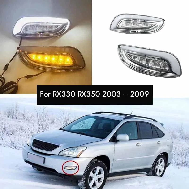 for Lexus RX330 RX350 2003 -2009 LED DRL Front Fog Light Indicator Lamp with Turn Signal Daytime Running Light