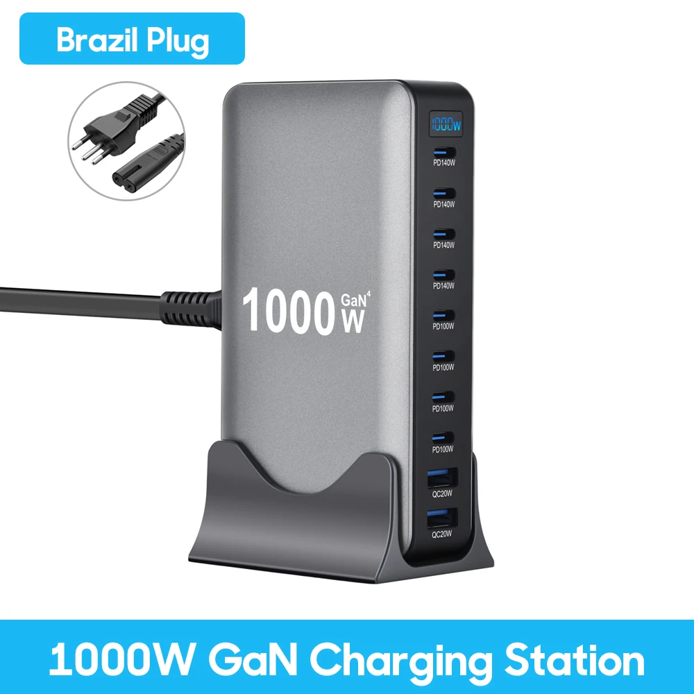 800W GaN-oplader USB C Snelle desktop 10-poorts USB Type C PD3.1 Oplader Snel opladen voor iPhone 16 15 14 Samsung S24 Xiaomi Laptop