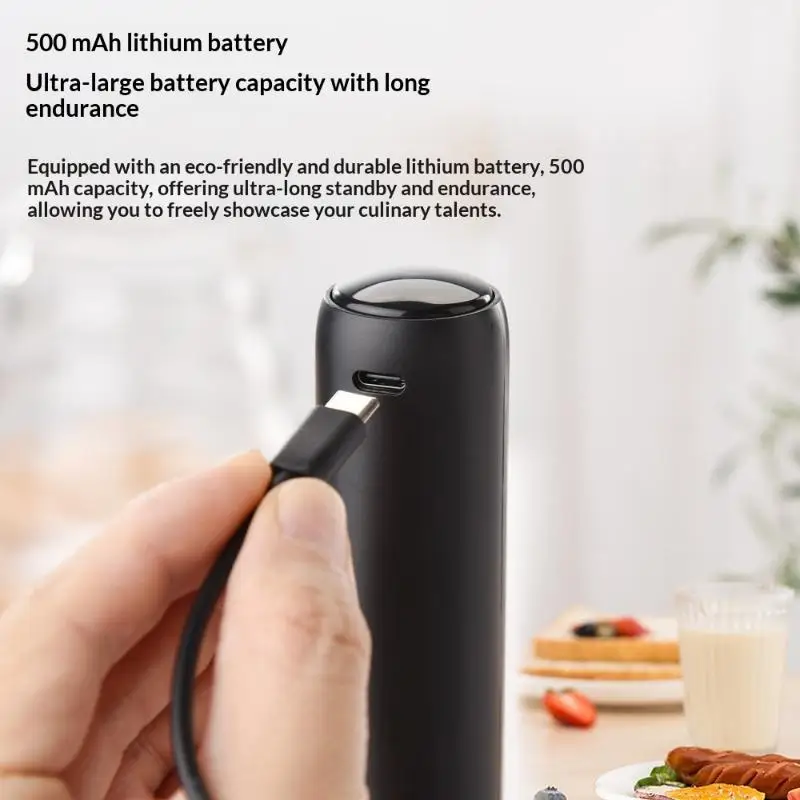 Rechargeable Electric Milk Frother With Type C Charging And Storage Lid Perfect For Making Latte Cappuccino Coffee