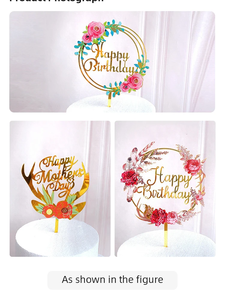 1pc Blumen farbe gedruckt Kuchen einsatz glücklich Geburtstag Geburtstags feier Dessert Dekoration Baby party – Detail 6
