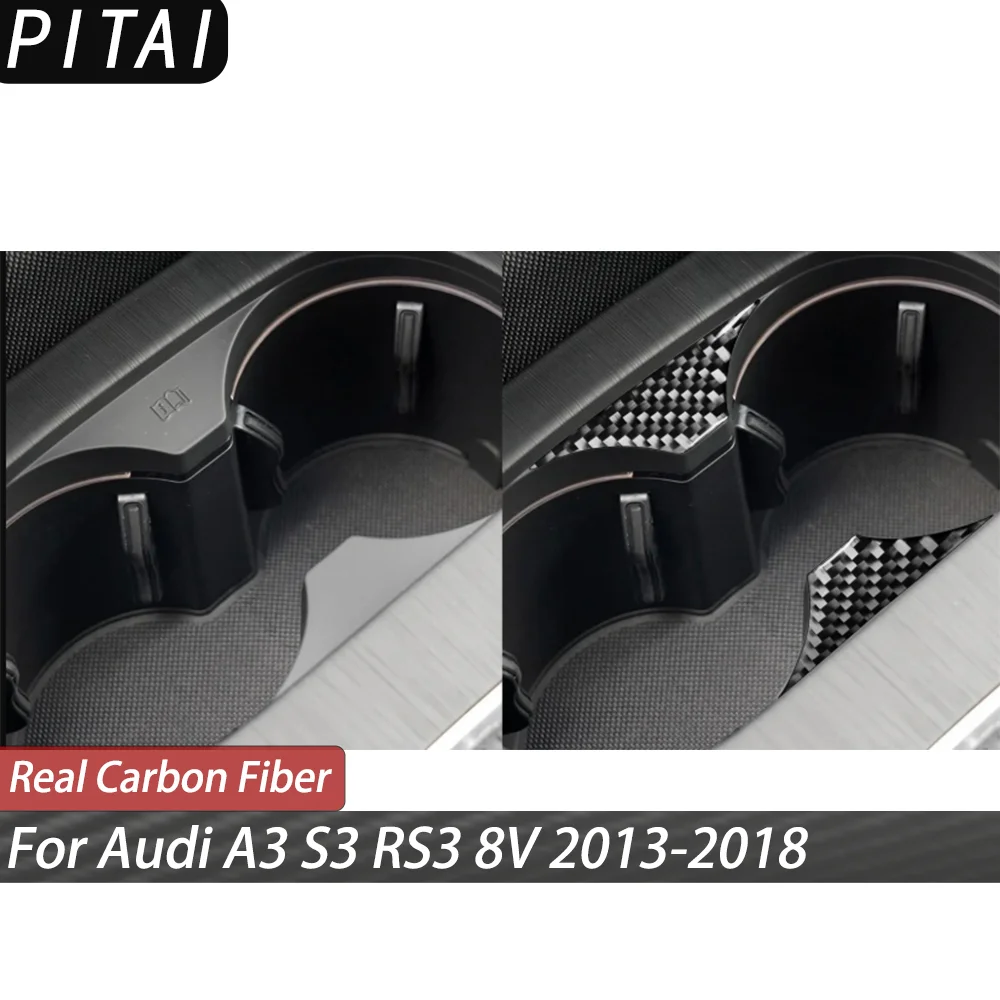 For Audi A3 S3 RS3 8V 2013-2018 Real Carbon Fiber Water Cup Holder Panel Trim Strips Car Interior Accessories Decoration Sticker
