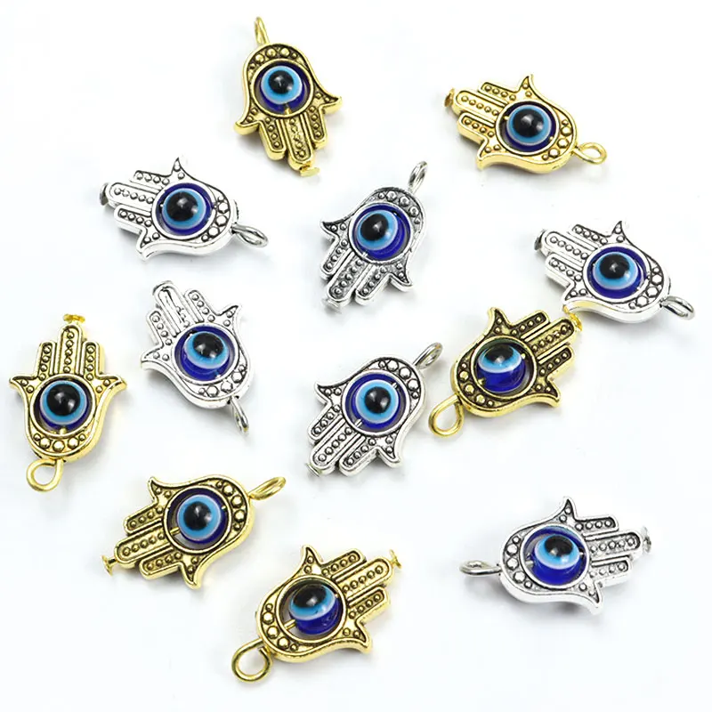 10pcs Hamsa Hand Blue Turkish Evil Eye Charms Amulet Devil Nazar Eye Lucky Tibetan Pendant Jewelry Make DIY Handmade Accessories