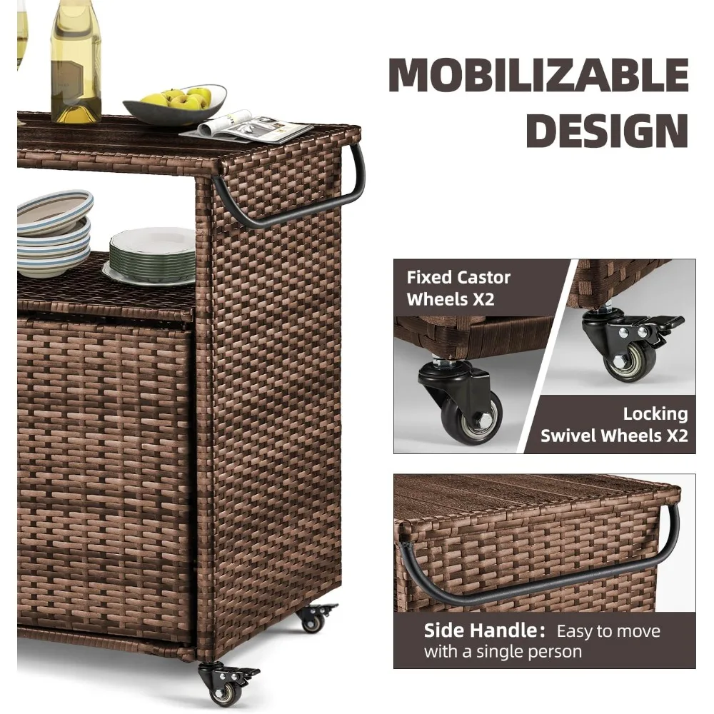 Outdoor Grill Table with Storage Kitchen Island Prep Table Rattan Storage Cabinets Island Outdoor Grill Cart for Patio Out