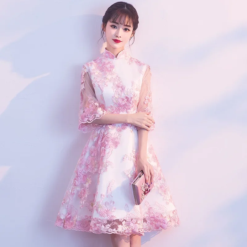 

Vintage Chinese Style Wedding Dress Retro Toast Clothing Mini Gown Marriage Cheongsam Qipao Party Evening Dress Vestidos Clothes