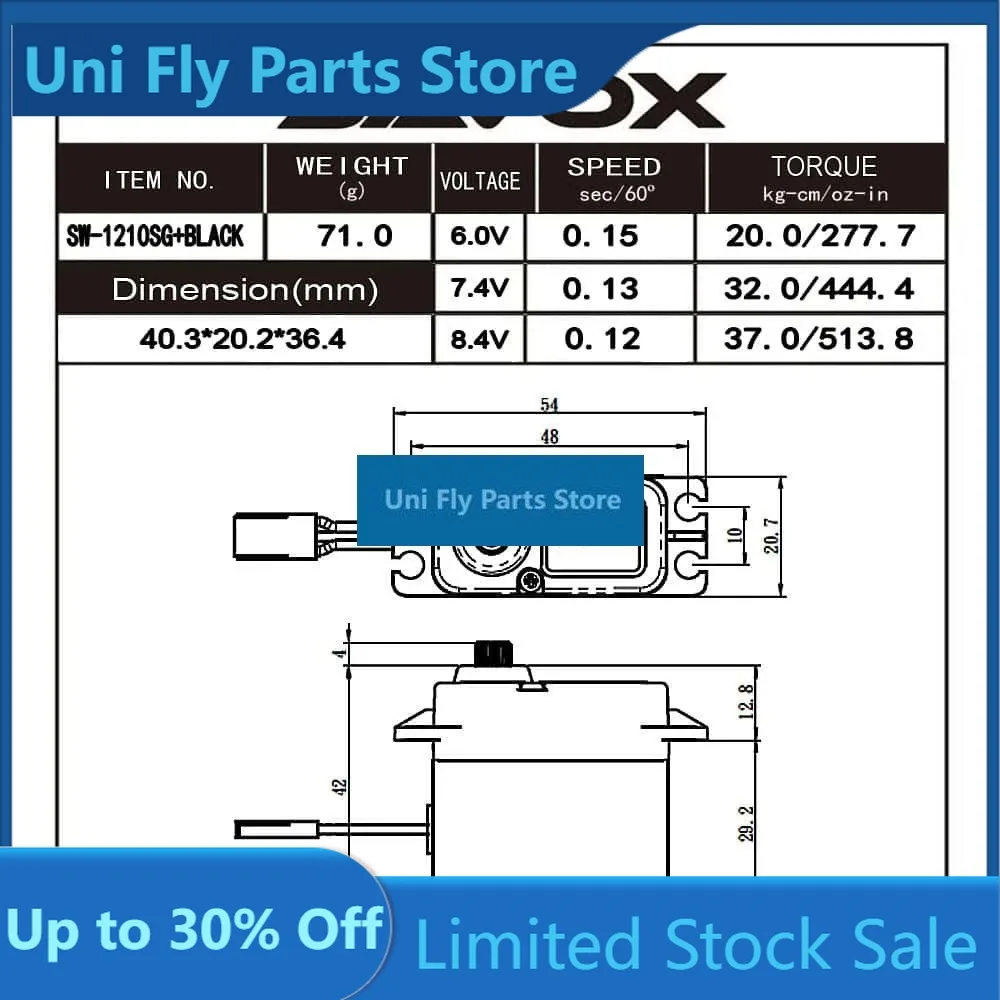 UniFlySAVOX SW-1210SG-BE 37KG 13sec/444.4@7.4V Black 2BB High-Pressure Waterproof Digital Servo