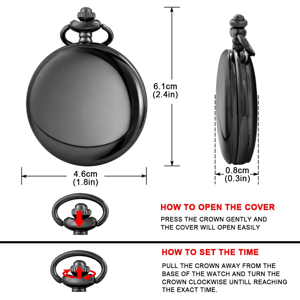 Moda clássica 37cm corrente fob aço liso polonês relógio de bolso de quartzo masculino pingente presentes