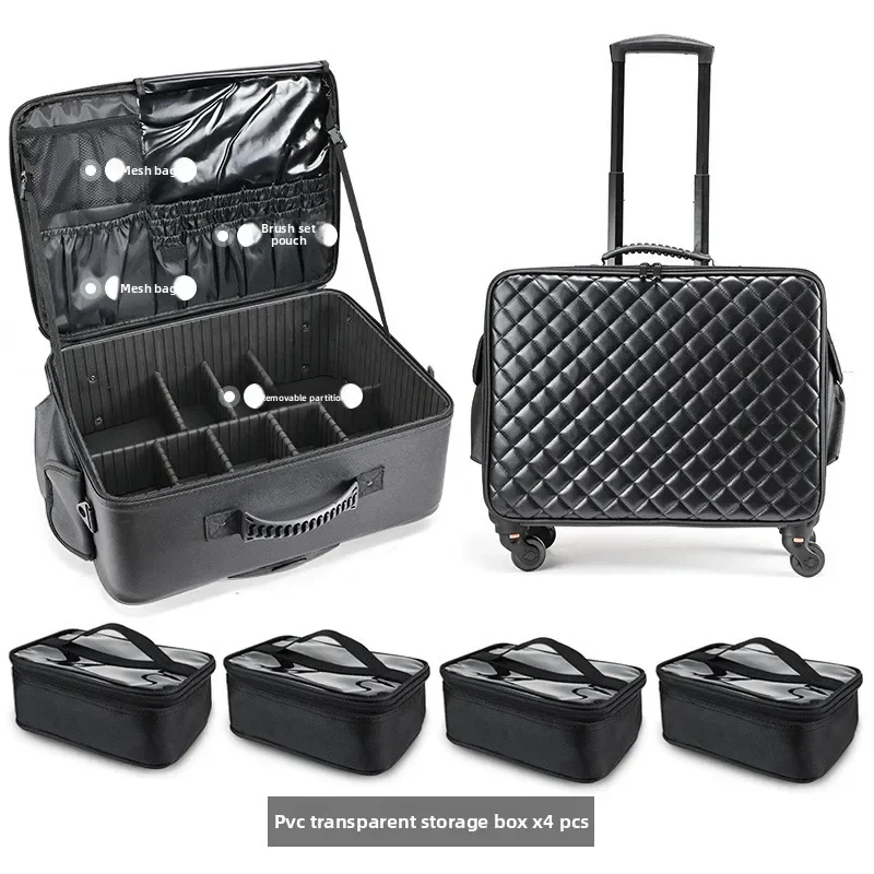 Premium Rolling Makeup Case Professional Height Adjustable Large Capacity Glamour Tool Organizer for Nail Tattoo Hair Beauty