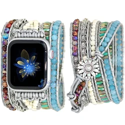 Correa de joyería Bohemia para Apple Watch, pulsera trenzada de cuentas naturales Vintage hecha a mano, serie 7, 38, 40, 42mm, 44, iwatch 6 se 5 4 3