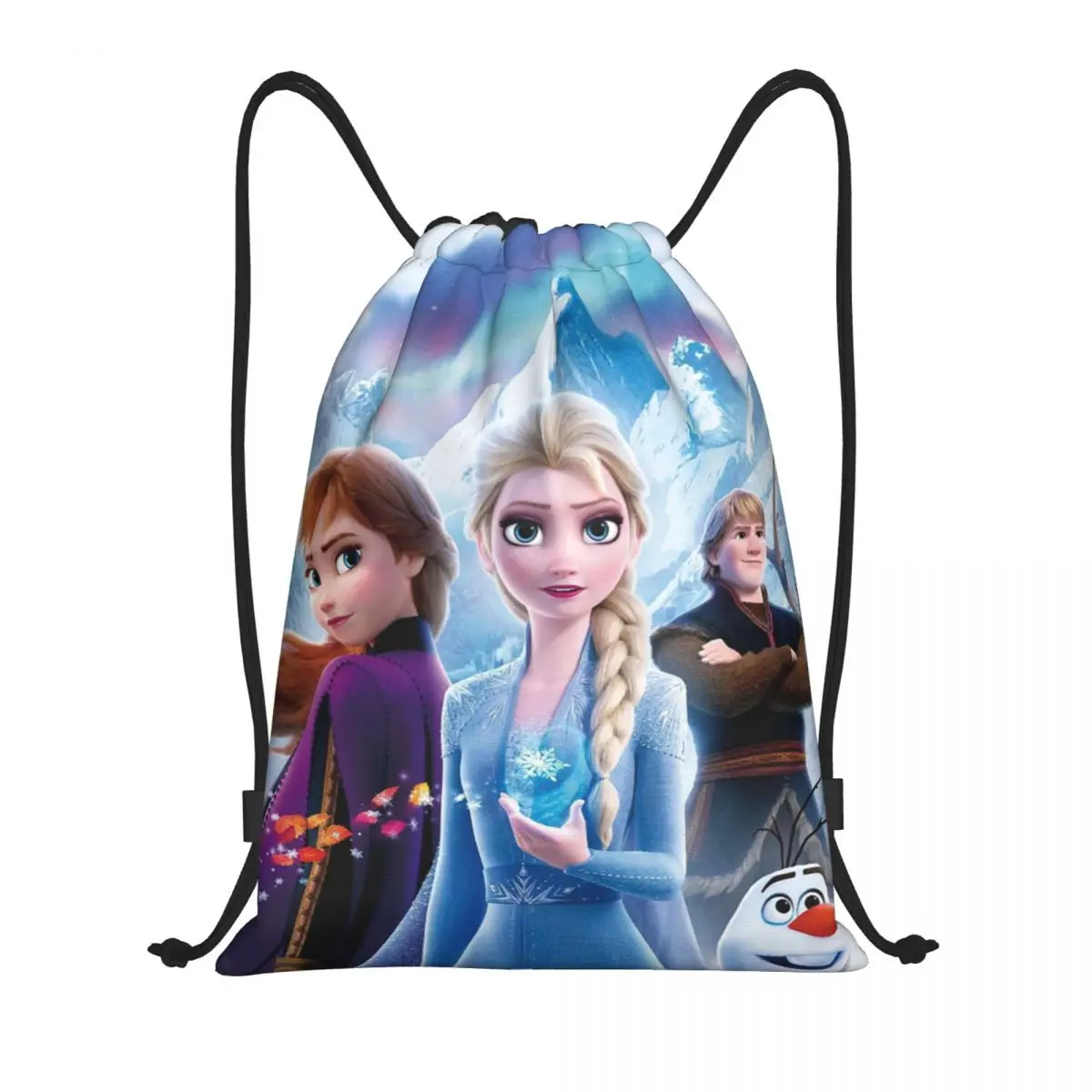 Custom Frozen Princess Elsa Anna Olaf Drawstring Backpack Women Men Sport Gym Sackpack Foldable Cartoon Anime Training Bag Sack