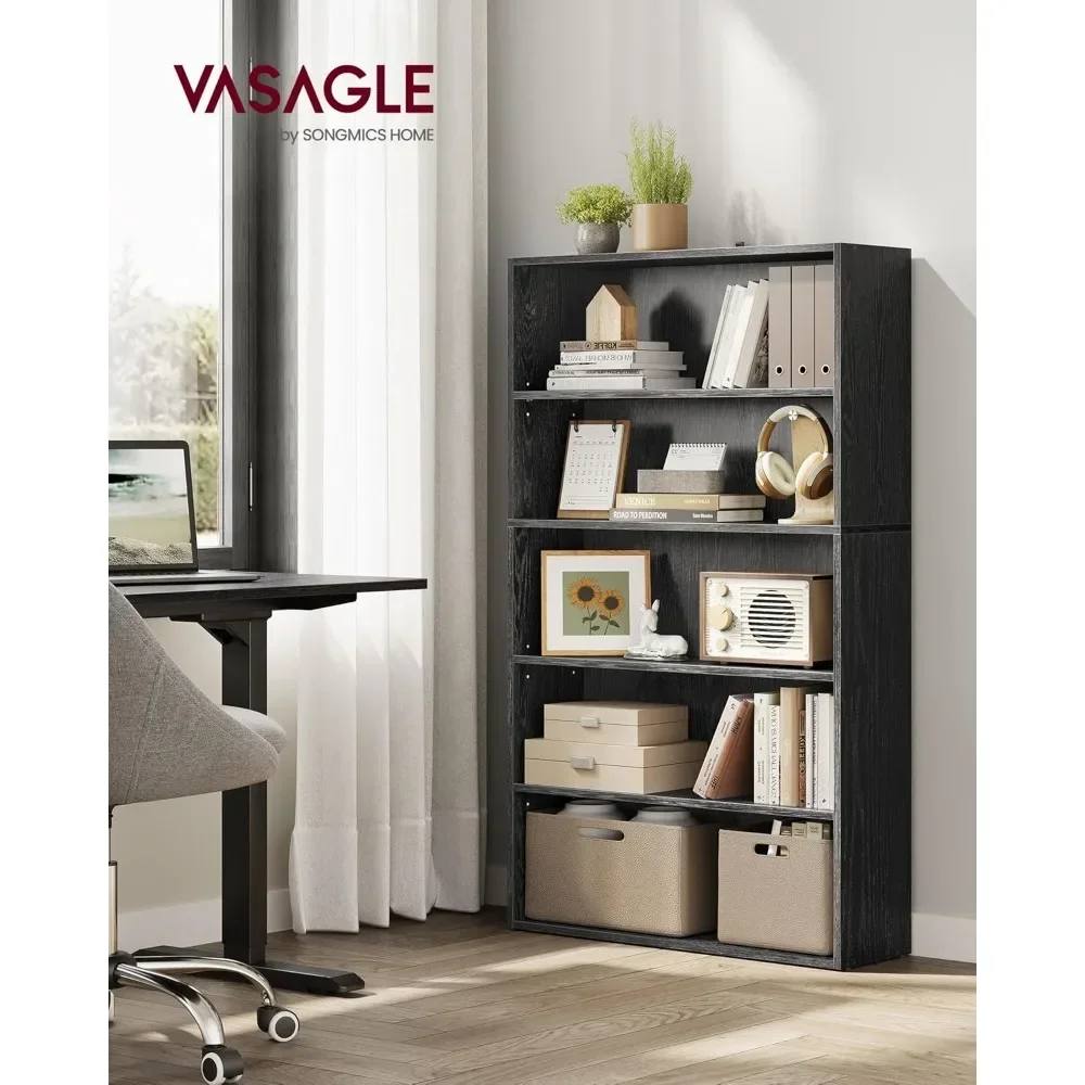 Bookshelf, 31.5 Inches Wide, 5-Tier Open Bookcase with Adjustable Storage Shelves, Floor Standing Unit, Ebony Black ULBC175T56