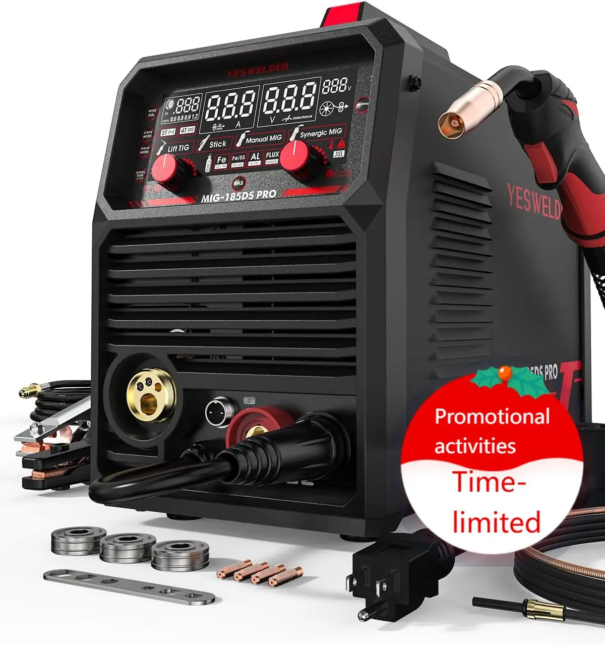 

Mig Welder Flux Core Gas Lift Tig Stick Multi Process Welding Machine Digital Display Synergic Control Dual Voltage