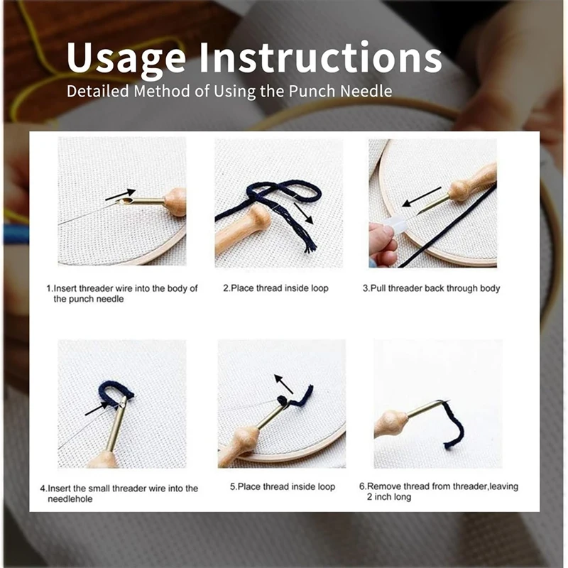 PWS Embroidery Punch Needle Set 8Pcs Stitching Punch Needles With 4 Color Threads Knitting Needles Art Handmade Sewing Tools