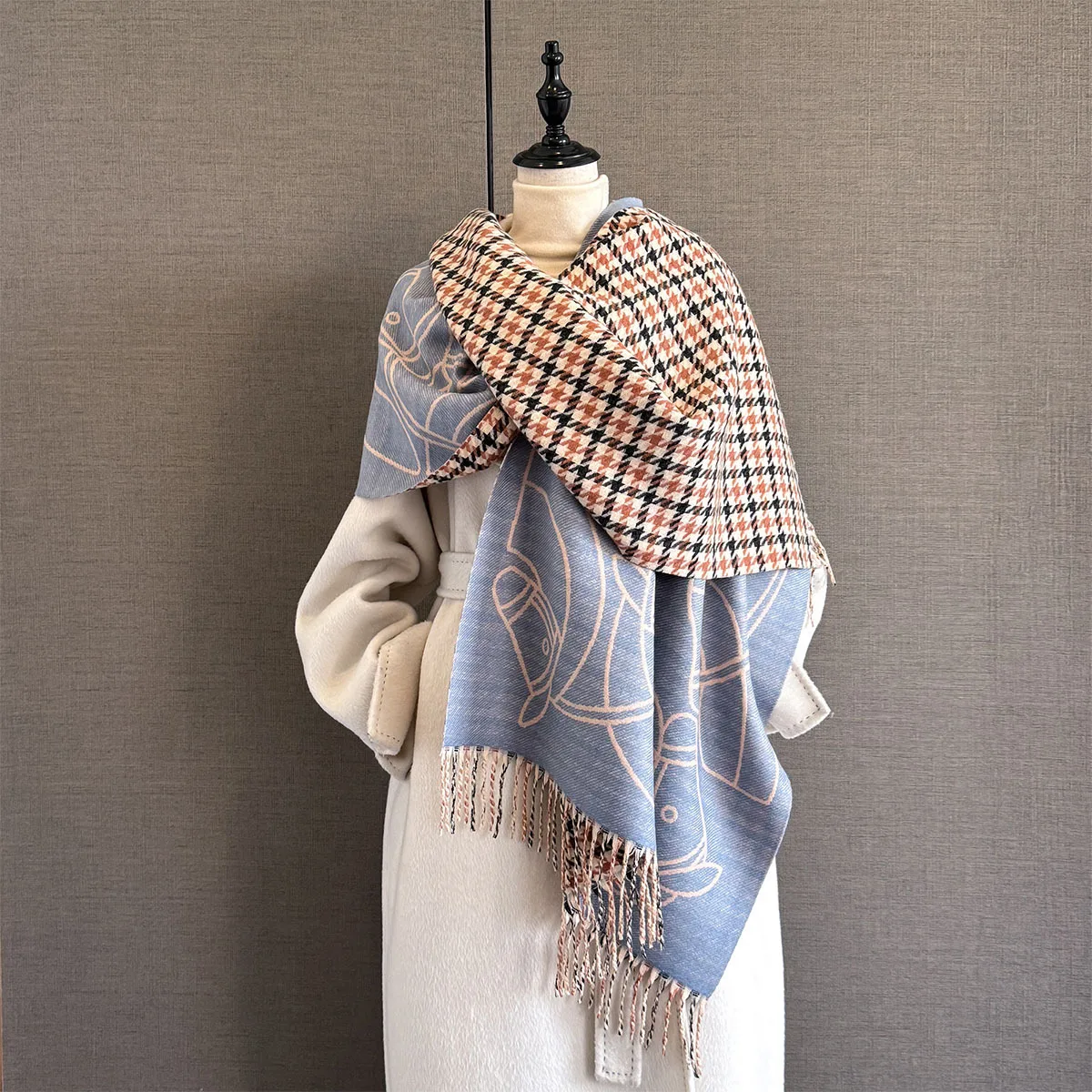 

Новая женская теплая шаль из искусственного кашемира, этнический плащ, модные шарфы с принтом, холодостойкий ветрозащитный шарф с узором «гусиные лапки», бандана Bufanda