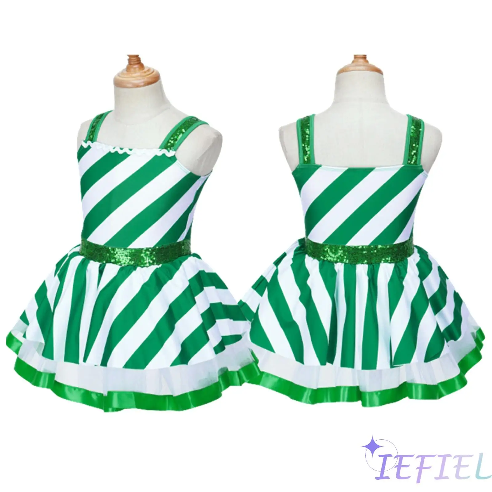 

Girls Christmas Party Ball Gown Sequins Dance Tutu Dress Leotard Striped Figure Ice Skating Roller Skating Dance Performance