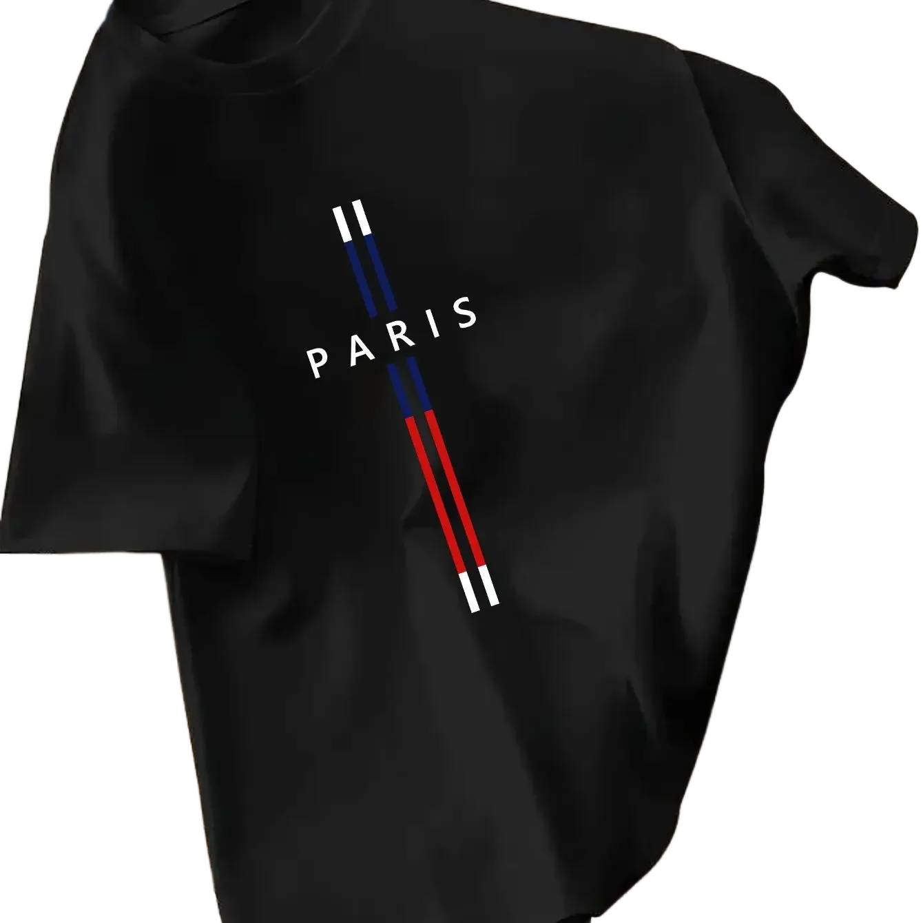 

Summer's new fashion Parisian print 100% pure cotton T-shirt for men, casual, loose, breathable, sweat-absorbent short sleeve