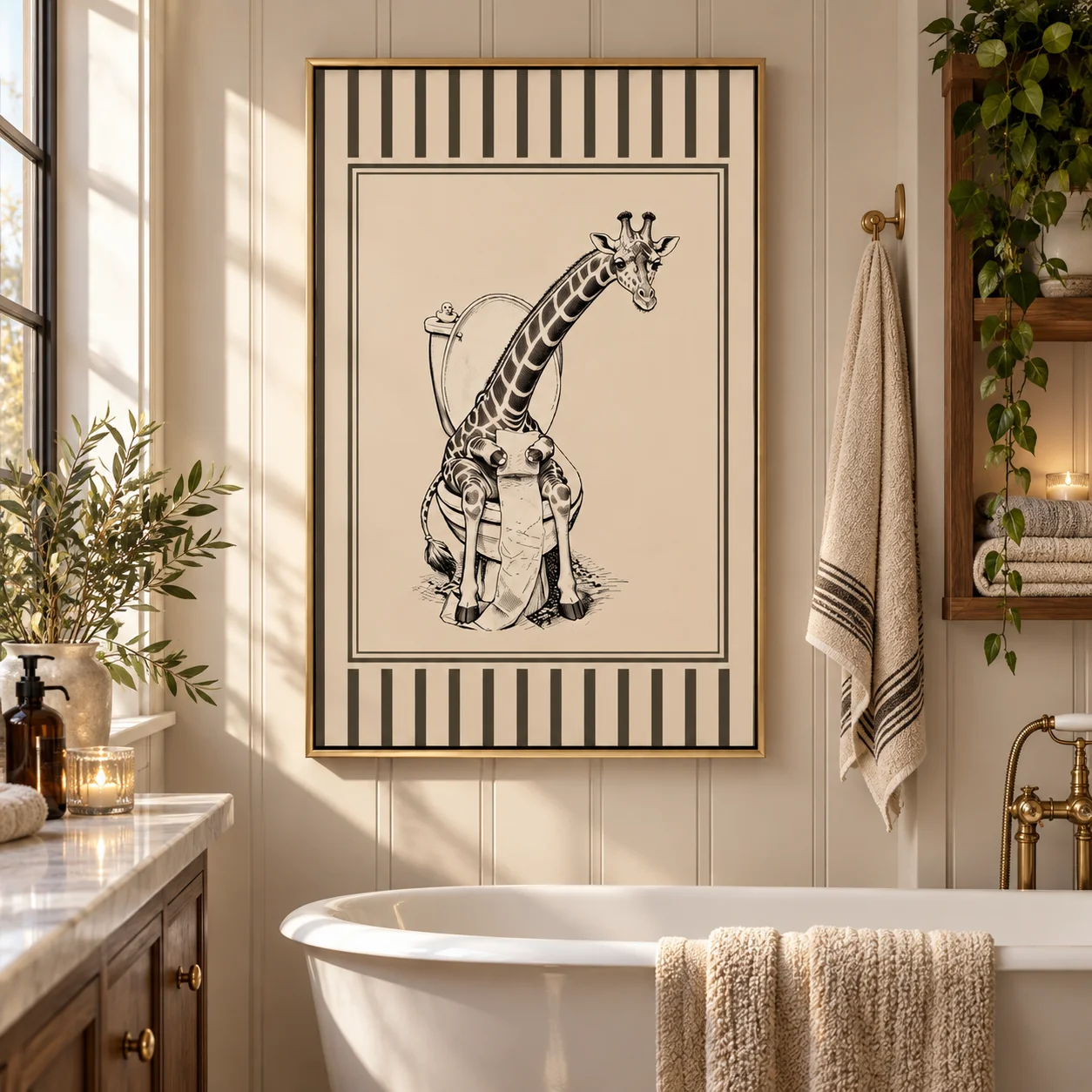 Funny Animals Stripe Prints Canvas Vintage Sketch Gorilla Brush Teeth Posters Retro Crocodile Shower Wall Paintings Decoration