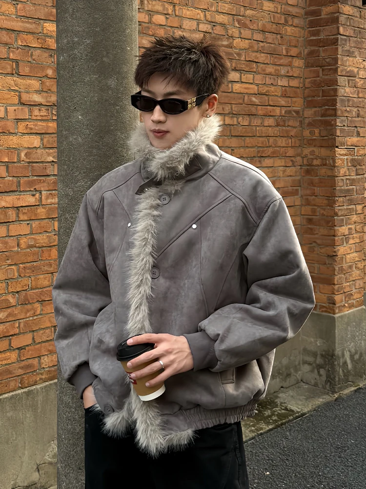 

Warm Thiened American Sle Leather And Fur Inteated Cotton Jaet Men Winter Coat Stand Collar Zipper Closure Color