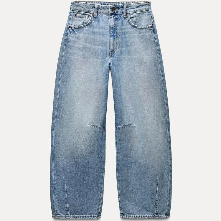 جينز نسائي فضفاض بأرجل واسعة من TRF لربيع 2025، متعدد الألوان بخصر متوسط وتصميم بالون، بنطلون دنيم كاجوال للبالغين