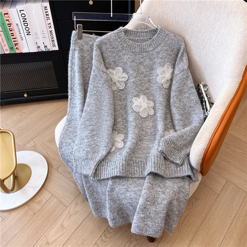 Women's Autumn Set Women's 2025 New Age Reducing Cross Knit Sweater Sweater Slim Half Skirt Two Piece Set