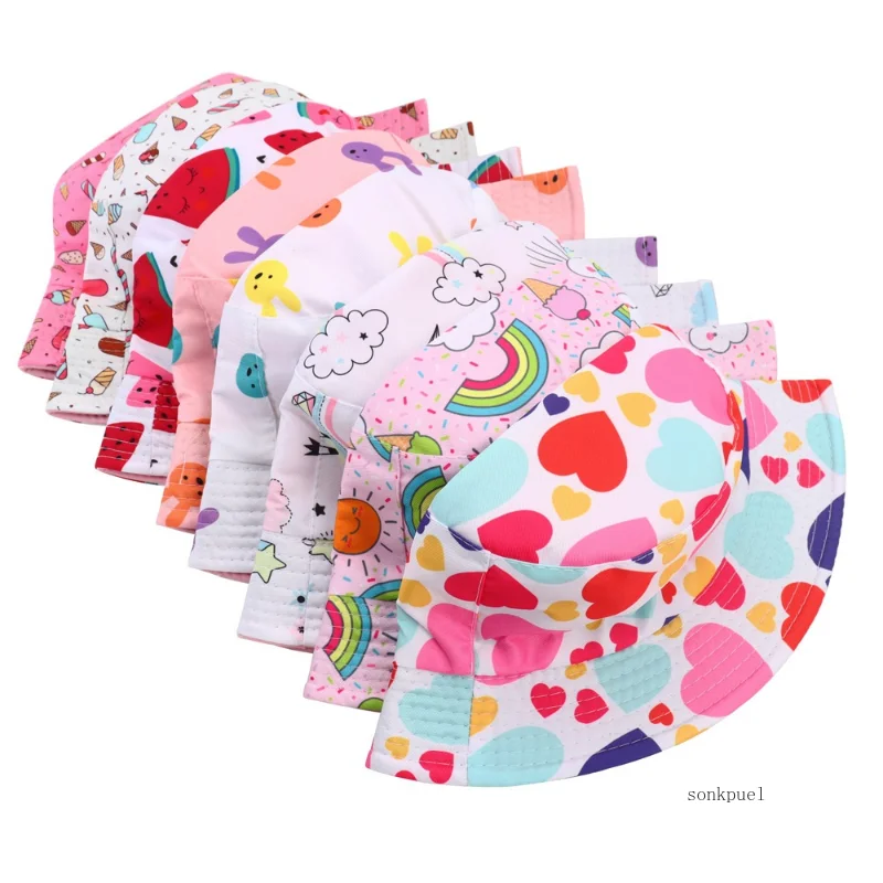 Children's Printed Animal Bucket Hat Spring and Autumn New Thin Style Unisex Kids' Cartoon Large-brim Reversible Hat
