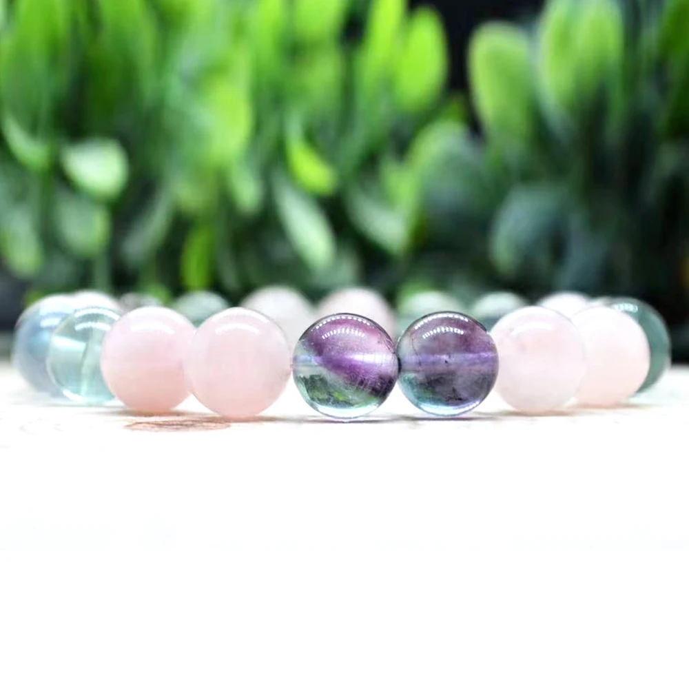 MG2066 8 MM AAA Grade Rainbow Fluorite Madagascar Rose Quartz Bracelet Healing Crystals Gemstone Stress Relief Wrist Mala