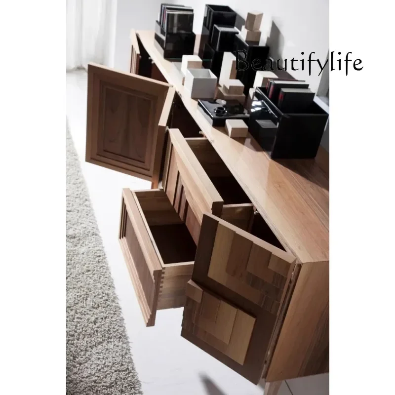 Q E Modern Light Luxury Designer French Industrial Style Solid Wood Oak TV Cabinet Dining Side Cabinet Villa